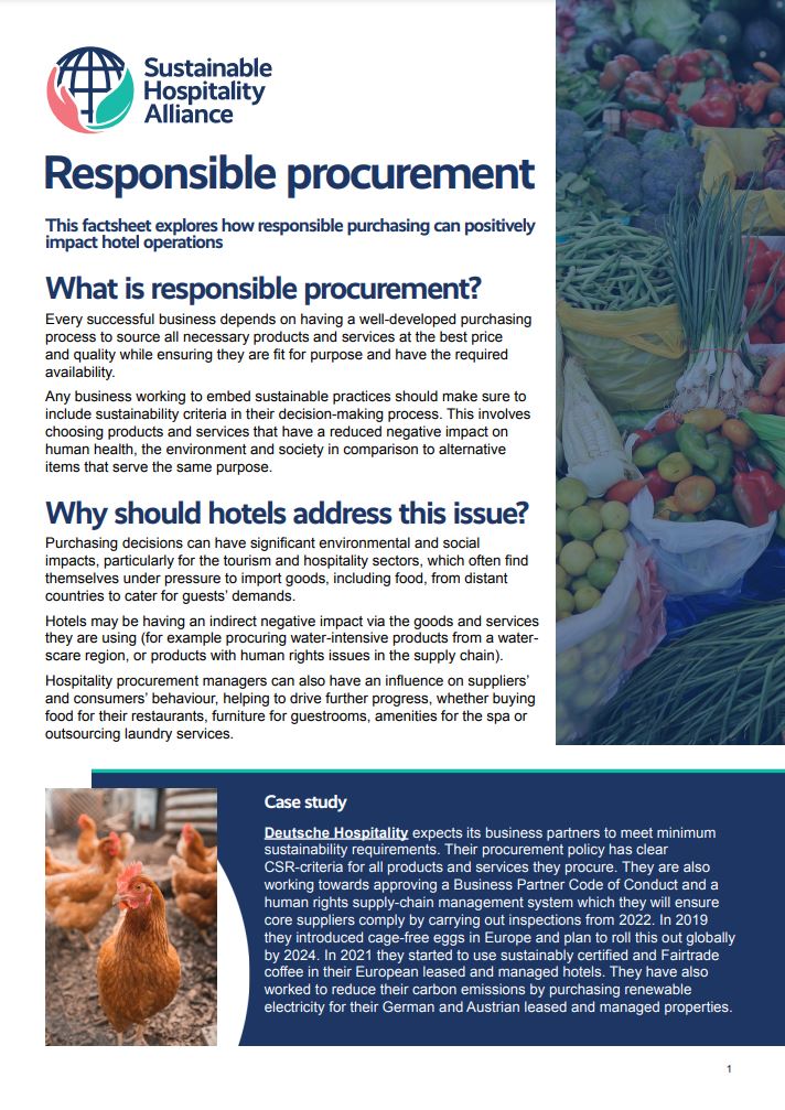 Responsible procurement factsheet – World Sustainable Hospitality Alliance